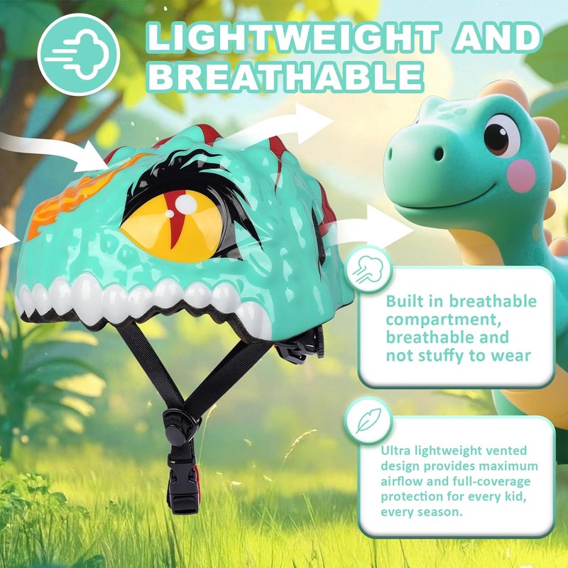 Bavilk Toddler Kids Bike Helmet,3D Dinosaur Helmets for Boys Girls Infant/Baby to Children 1/2/3/4/5/6/7/8 Years Old Lightweight Adjustable Multi-Sports Bicycle Scooter Skateboard Skating Cycling - Image 3